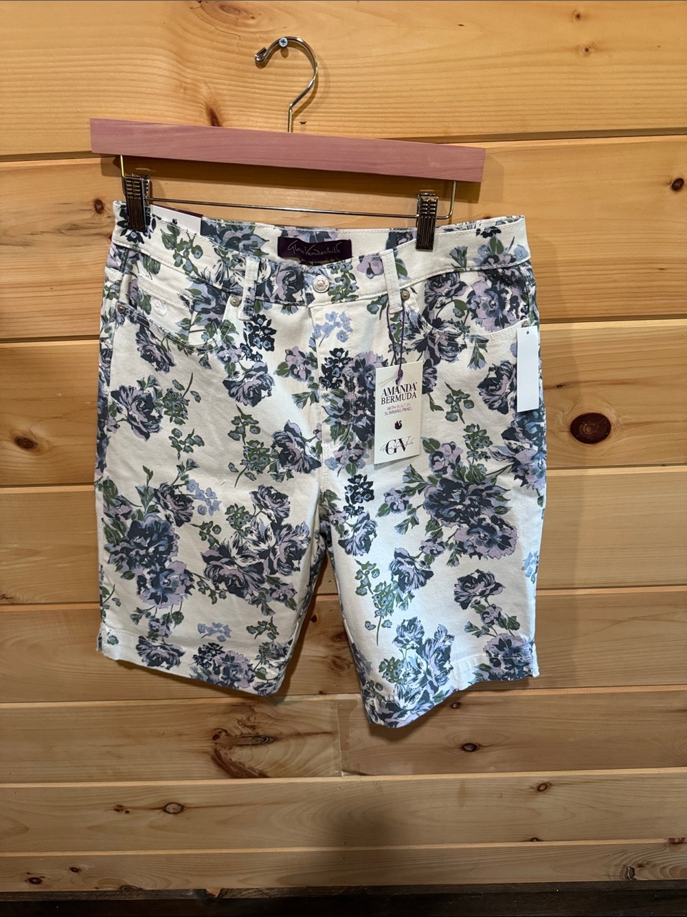 Floral Print women’s Shorts - Cream with Blue Floral
